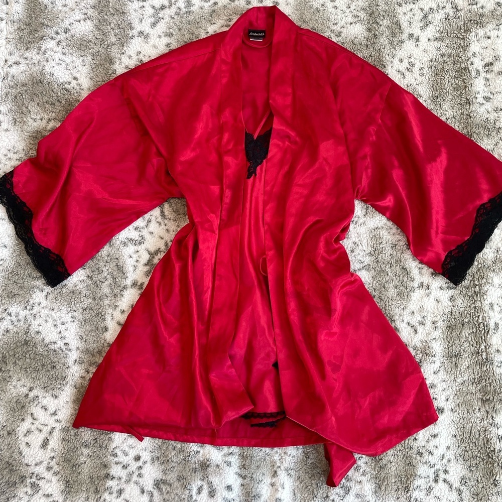 Vintage Frederick's Satin Lave Robe and Slip set